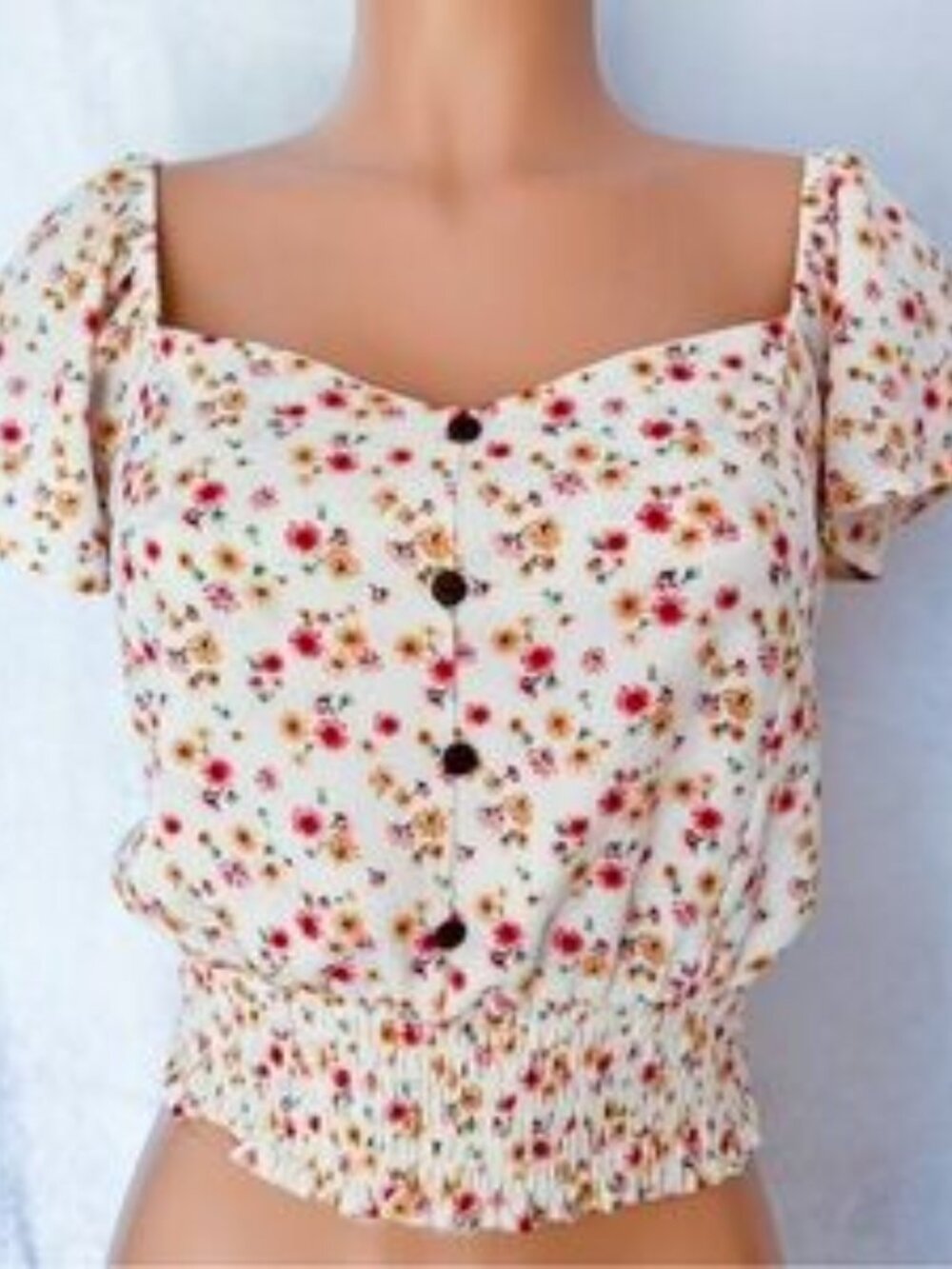 Cream & Floral, Cropped Blouse